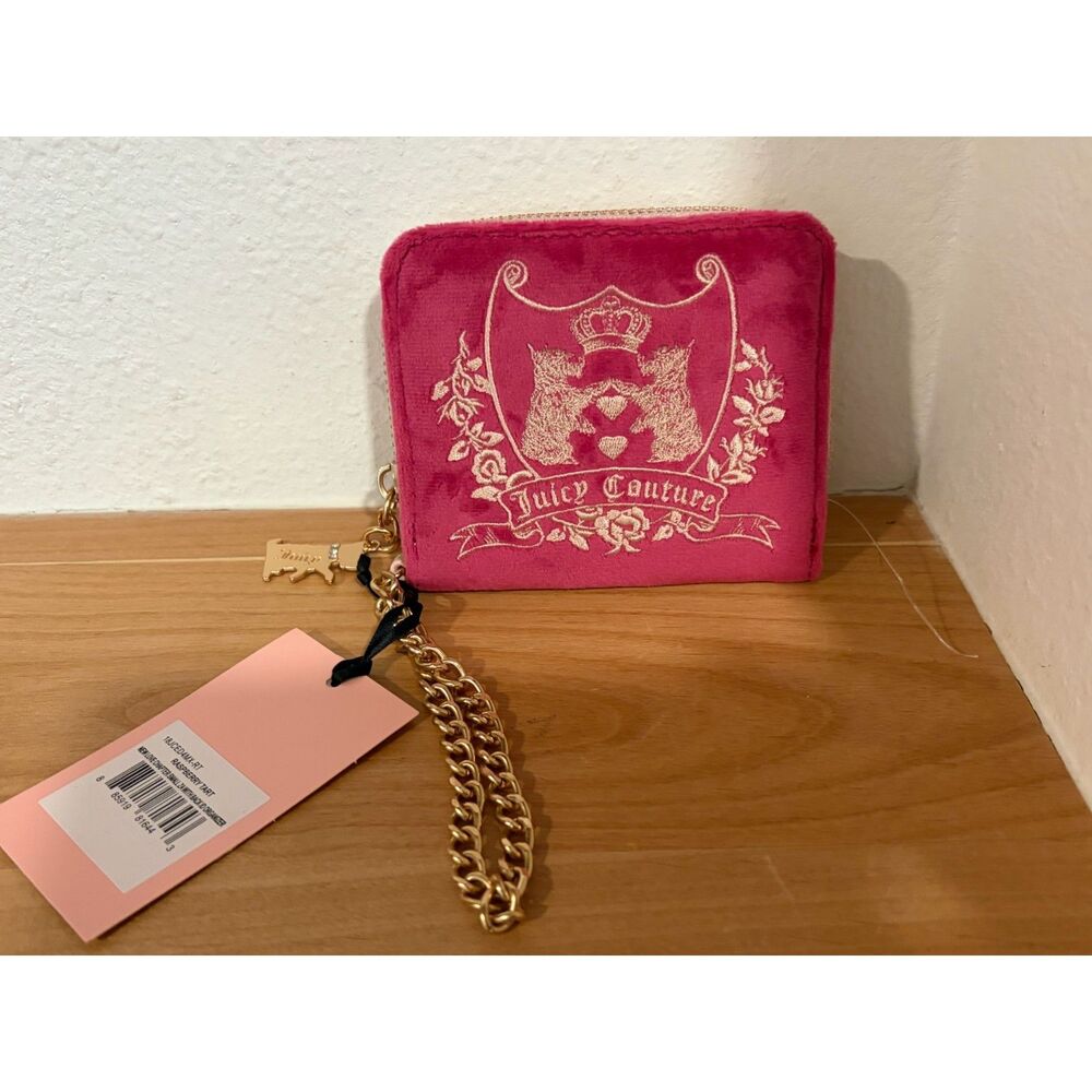 Juicy Couture Velour Small Zip Around Wallet in Raspberry Tart Pink NWT